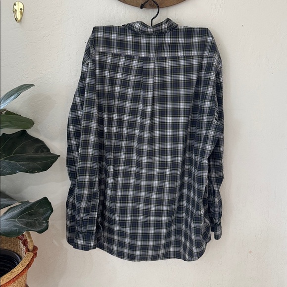 LL Bean Men’s XL Wrinkle Free Traditional Fit Blue Green Plaid Button Down - Picture 5 of 7